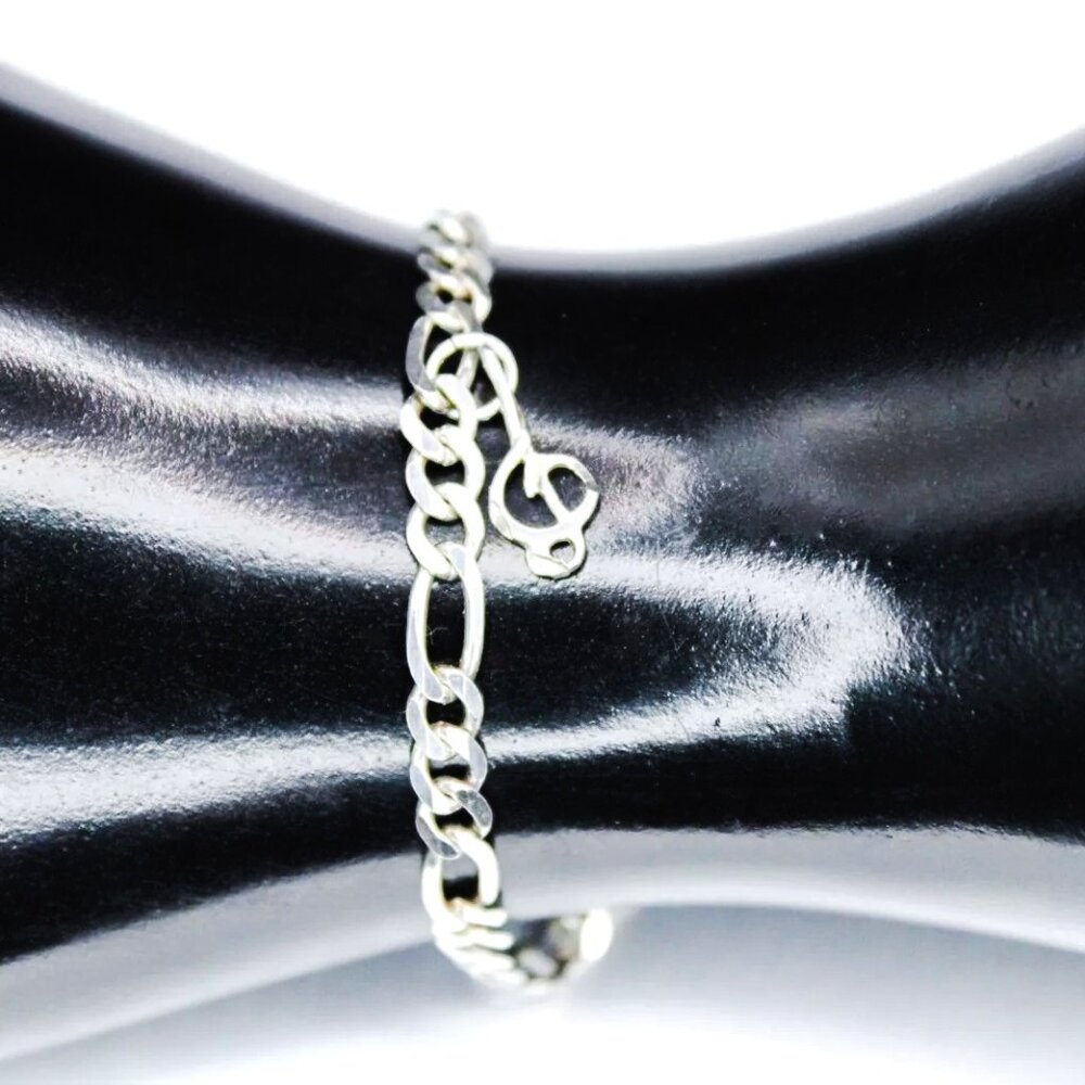 925 ITALY Sterling Silver FIGARO Chain Bracelet with Musical CLEF Note CHARM